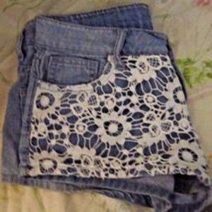 NV Denim Jean Short Shorts w/Lace Side SIZE-1 100% COTTON UNIQUE ITEM MS...